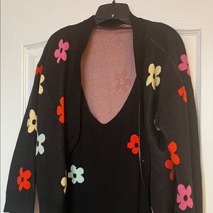 Cider Black Cardigan with Colorful Floral Accents